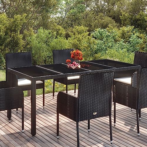 Furniture Home Tools Gartentisch mit Glasplatte, schwarz, 190 x 90 x 75 cm, Polyrattan von RAUGAJ
