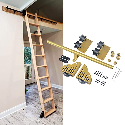 RAUGAJ 3,3 Fuß Bis 20 Fuß Goldene Rollleiter-Hardware-Bibliothek, Schiebeleiter-Hardware-Kit, Gleitschiene, Rundes Rohr, Mobile Leiterschiene Mit Bodenrollenrad/16Ft/500Cm Track Kit RAUGAJ 3,3 Fuß Bis 20 Fuß Goldene Rollleiter-Hardware-Bibliothek, Schiebeleiter-Hardware-Kit, Gleitschiene, Rundes Rohr, Mobile Leiterschiene Mit Bodenrollenrad/16Ft/500Cm Track Kit von RAUGAJ