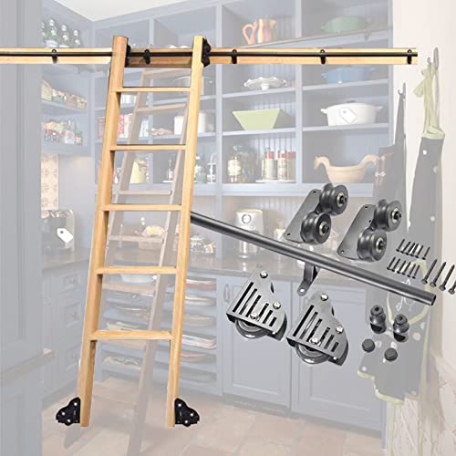 RAUGAJ 3,3 Fuß Bis 20 Fuß Großer Scheunentor-Schiebetürsatz (Ohne Leiter), Rollleiter-Hardware-Bibliothek, Schiebeleiter-Hardware-Kit, Mobile Leiterschiene Aus Rundem Rohr Mit Bodenrollenrädern/10Ft/3 von RAUGAJ