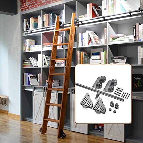 RAUGAJ 3,3 Fuß Bis 20 Fuß Leiterschienen-Hardware-Kit Rollleiter-Hardware-Bibliothek Schiebeleiter-Hardware-Kit Mit Bodenrollenrädern + Verlängerungsschiene (Ohne Leiter)/3.3Ft/100Cm Track Kit von RAUGAJ