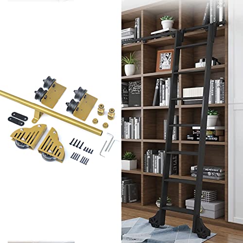 RAUGAJ 3,3 Fuß Bis 20 Fuß Rollleiter-Hardware-Bibliotheks-Schiebeleiter-Hardware-Kit Mit Bodenrollen (Ohne Leiter), Mobile Leiterschiene Mit Rundem Rohr Für Zuhause/Innenraum/Loft/Bibliothek/6.6Ft/200 von RAUGAJ