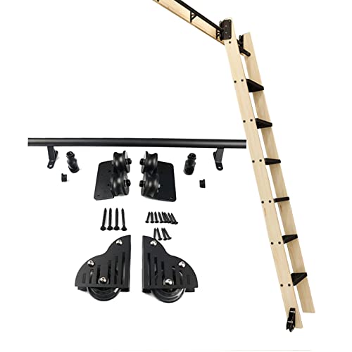 RAUGAJ 3,3 Fuß Bis 20 Fuß Schiebe-Scheunentor-Kit, Rollleiter-Hardware-Bibliothek, Schiebeleiter-Hardware-Kit, Mobile Runde Schiene/Schiene Mit Bodenrollenrädern (Keine Leiter)/20Ft/600Cm Track Kit von RAUGAJ