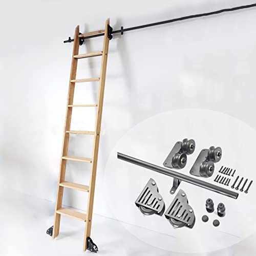 RAUGAJ 3.3Ft-20Ft Rolling Ladder Hardware Library Schiebeleiter-Hardware-Kit, Mobile Leiterschiene Für Küche/Innenraum/Loft, Mit Bodenrollenrädern (Ohne Leiter)/6.6Ft/200Cm Track Kit von RAUGAJ