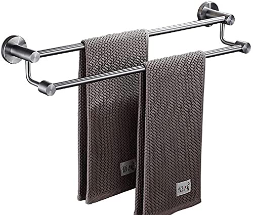 RAUGAJ Badezimmerregal Handtuchschelf Gebürstet Handtuchstange Sus304 Edelstahl Doppelstangenhalter Wandmontierte Rostfeste Badetuchschiene Multifunktionshandtuchregal Für Badezimmerschuhe/50Cm von RAUGAJ