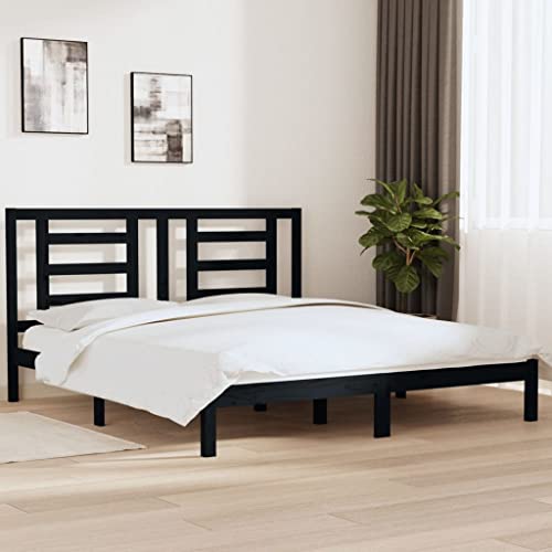 RAUGAJ Beds & Bed Frames Bettgestell Schwarz Massivholz 180x200 cm Super King Size Möbel von RAUGAJ