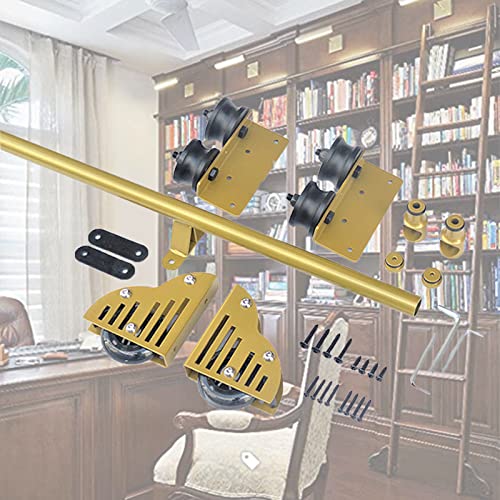 RAUGAJ Bibliothek Für Rollleiter-Hardware, 3,3 Fuß Bis 20 Fuß Schiebeleiter-Hardware-Kit (Ohne Leiter), Mobile Leiterschienen Mit Rundem Rohr Für Zuhause/Innenraum/Loft, Mit Bodenrollenrädern/Gold/3.3 von RAUGAJ