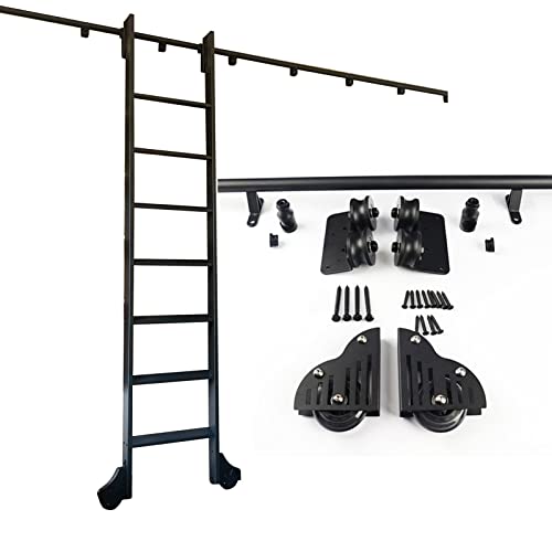 RAUGAJ Bibliothek Schiebeleiter Hardware Kit 3.3Ft- 20Ft Schiebetür Spur Scheune Schiebetür Kit,Rolling Ladder Hardware Bibliothek Schiebeleiter Hardware Kit Spur/Schiene/13Ft/400Cm Track Kit von RAUGAJ