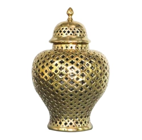 RAUGAJ Dekorative Jar Ingwer Jar Vase Dekor Vintage Durchbohrt Ingwer Jar Mit Deckel Geschnitzt Gitter Dekorative Tempel Jar Atemberaubende Home Decor Intricate Ingwer Jars Storage Jar/Gold/31 * 48Cm von RAUGAJ