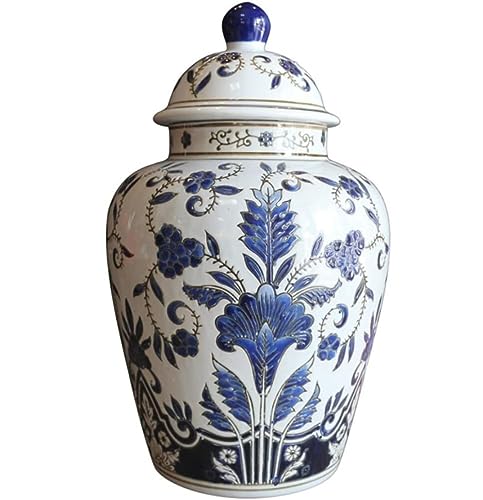 RAUGAJ Dekoratives Glas Ingwer Jar Vase Dekor Keramik Vasen Ingwerglas Mit Deckel Blau Und Weiß Für Wohnkultur Tempelglas Vase Traditionelle Porzellanginger -Jars Aufbewahrungsglas/a/20 * 35Cm von RAUGAJ