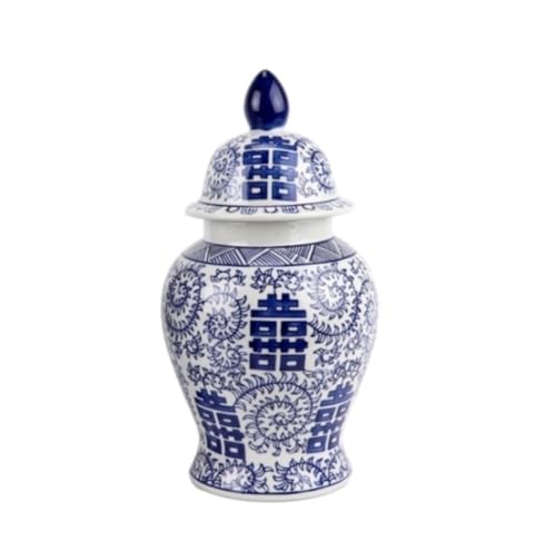 RAUGAJ Dekoratives Glas Ingwer Jar Vase Dekor Keramik Vasen Ingwerglas Mit Deckel Für Wohnkultur Blau Und Weiß Modernes Doppel -Glück -Muster Ingwer -Jars Aufbewahrungsglas Jar/a/16 * 30Cm von RAUGAJ