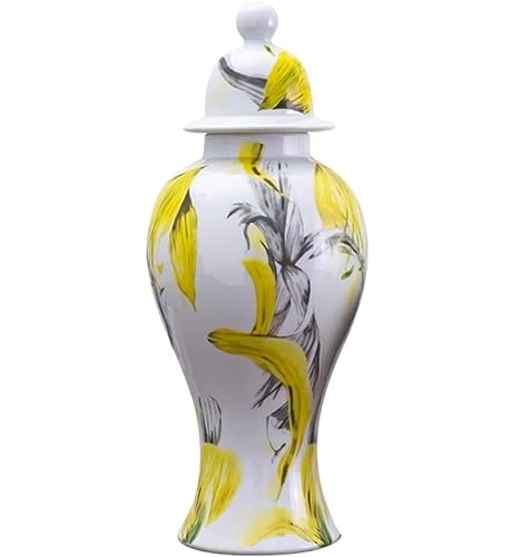 RAUGAJ Dekoratives Glas Ingwer Jar Vase Dekor Moderne Keramik -Vasen Ingwerglas Mit Porzellangläser Im Europäischen Tempelgläser Im Europäischen Stil Mit Deckelgingergläser Auf Lagerglas/Yellow/15*35C von RAUGAJ