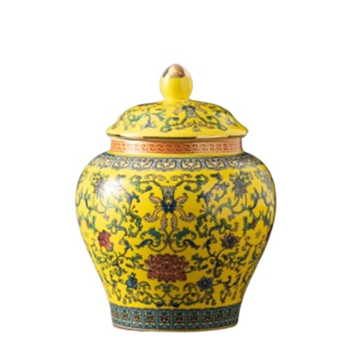 RAUGAJ Dekoratives Glas Ingwerglas Vase Dekor Dekorative Ingwergläser Altes Chinesisches Gelbes Porzellan Keramik -Tempelglas Mit Versiegelten Deckel Heimküche Ingwer Gläser Aufbewahrungsglas Aufbewah von RAUGAJ