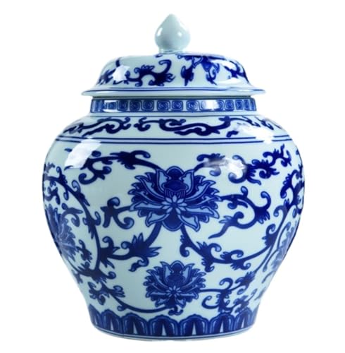 RAUGAJ Dekoratives Jar Ingwer Jar Vase Decor Ingwerglas Mit Deckel Chinoiserie Antique Style Home Decorative Retro Blau Und Weißes Porzellan Keramik Ingwer Gläser Aufbewahrungsglas Jar/a/12 * 14.5Cm von RAUGAJ