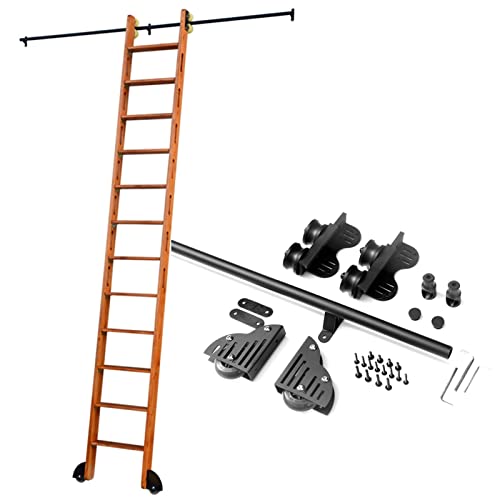 RAUGAJ Einziehbare Rollleiter-Hardware-Bibliothek, Schiebeleiter-Bibliothek, Kompletter Satz Hardware (Keine Leiter), Rundes Rohr, Mobile Leiterschiene Mit Bodenrollenrädern/3.3Ft/100Cm Track Kit von RAUGAJ