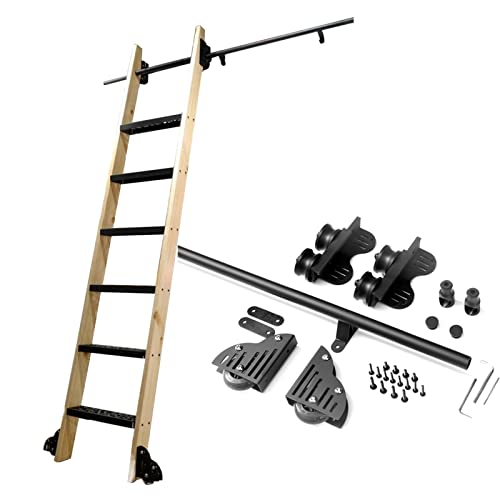 RAUGAJ Einziehbare Rollleiter-Hardware-Bibliothek, Schiebeleiter-Hardware-Kit, Runde Schiene/Schiene (Keine Leiter), Rundes Rohr, Mobile Leiterschiene, Mit Bodenrollenrädern/10Ft/300Cm Track Kit von RAUGAJ