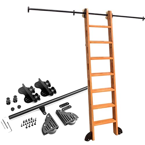 RAUGAJ Einziehbare Rollleiter-Hardware-Bibliothek (Ohne Leiter), Schiebeleiter-Hardware-Kit Mit Runder Schienen-/Schienensystemschiene Mit Bodenrollen + Verlängerungsschiene/10Ft/300Cm Track Kit von RAUGAJ