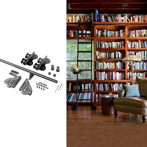 RAUGAJ Einziehbare Rollleiter-Hardware-Bibliothek 3,3 Fuß Bis 20 Fuß Schiebeleiter-Hardware-Kit Mit Bodenrollenrädern, Runder Schiene/Schiene, Runden Mobilen Leiterschienen/16Ft/500Cm Track Kit von RAUGAJ