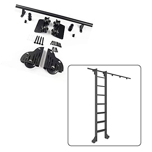 RAUGAJ Emisoo Schiebe-Scheunentor-Kit 3,3 Fuß Bis 20 Fuß Mit Bodenrollenrädern, Rollleiter-Hardware, Bibliothek, Schiebeleiter-Hardware-Kit, Runde Schiene/Schiene (Keine Leiter)/6.6Ft/200Cm Track Kit von RAUGAJ