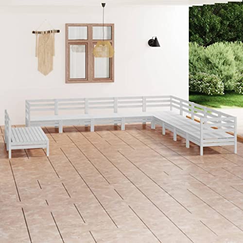 RAUGAJ Furniture Home Tools 11-teiliges Garten-Lounge-Set Massivholz Kiefer Weiß von RAUGAJ