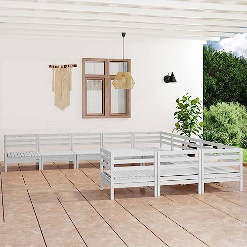 RAUGAJ Furniture Home Tools 11-teiliges Garten-Lounge-Set Weiß Massivholz Kiefer von RAUGAJ