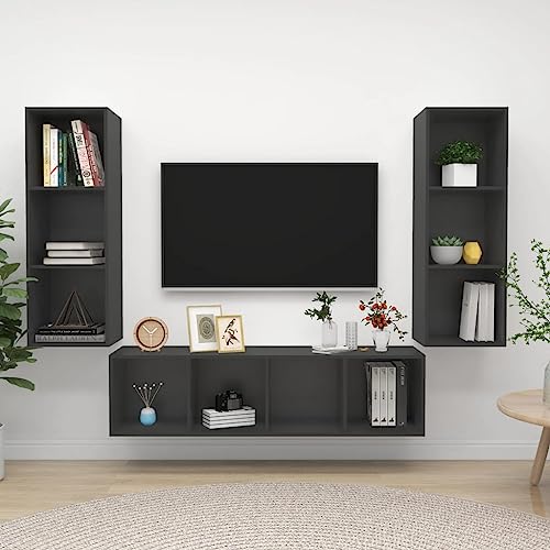 RAUGAJ Furniture Home Tools 3-teiliges TV-Schrank-Set, graues Holzwerkstoff von RAUGAJ