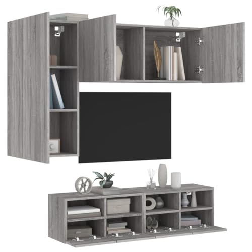 RAUGAJ Furniture Home Tools 4-teilige TV-Wandschränke, Grau, Sonoma, Holzwerkstoff von RAUGAJ