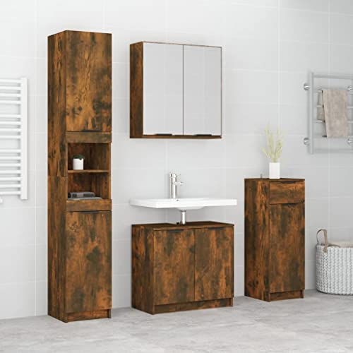 RAUGAJ Furniture Home Tools 4-teiliges Badezimmerschrank-Set aus geräucherter Eiche, Holzwerkstoff von RAUGAJ