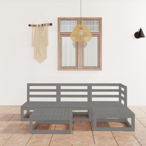 RAUGAJ Furniture Home Tools 5-teiliges Garten-Lounge-Set grau Massivholz Kiefer von RAUGAJ