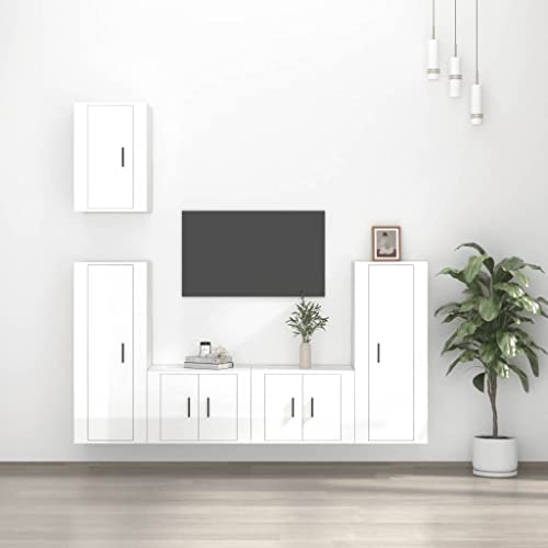 RAUGAJ Furniture Home Tools 5-teiliges TV-Schrank-Set, Hochglanz-Weiß, Holzwerkstoff von RAUGAJ