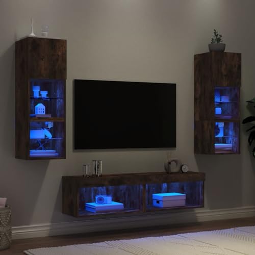 RAUGAJ Furniture Home Tools 6-teilige TV-Wohnwand mit LED Räuchereiche Holzwerkstoff von RAUGAJ