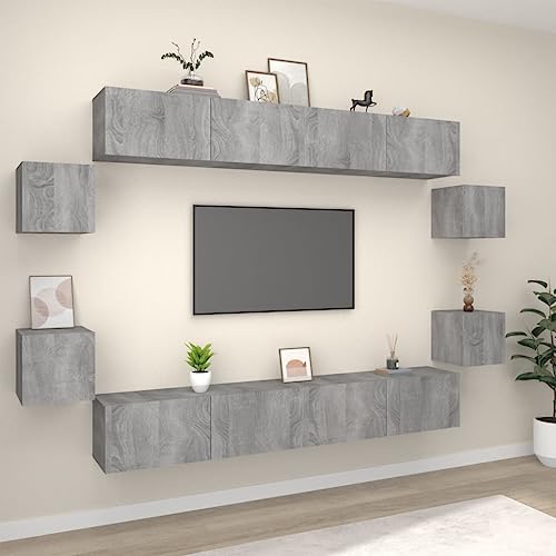 RAUGAJ Furniture Home Tools 8-teiliges TV-Schrank-Set, Grau, Sonoma, Holzwerkstoff von RAUGAJ
