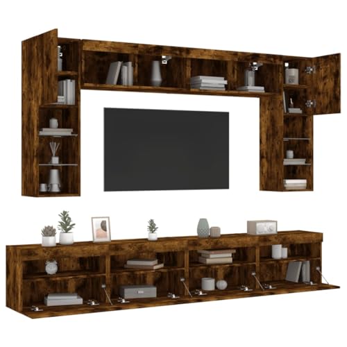 RAUGAJ Furniture Home Tools 8-teiliges TV-Wandschrank-Set mit LED-Lichtern, Räuchereiche von RAUGAJ