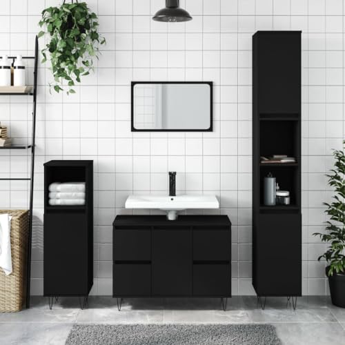 RAUGAJ Furniture Home Tools Badezimmerschrank, schwarz, 80 x 33 x 60 cm, Holzwerkstoff von RAUGAJ