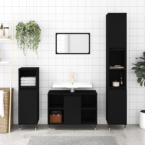 RAUGAJ Furniture Home Tools Badezimmerschrank, schwarz, 80 x 33 x 60 cm, Holzwerkstoff von RAUGAJ