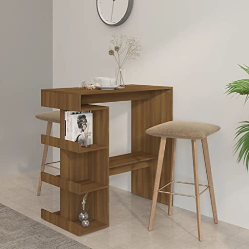 RAUGAJ Furniture Home Tools Bartisch mit Aufbewahrungsregal, braune Eiche, 100 x 50 x 101,5 cm, Holzwerkstoff von RAUGAJ