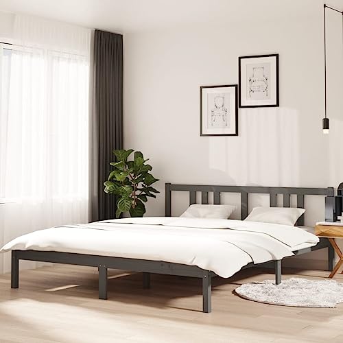 RAUGAJ Furniture Home Tools Bettgestell Grau Massivholz 160x200 cm von RAUGAJ