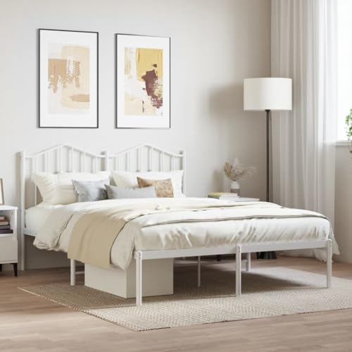 RAUGAJ Furniture Home Tools Bettgestell aus Metall mit Kopfteil, weiß, 135 x 190 cm, Doppelbett von RAUGAJ