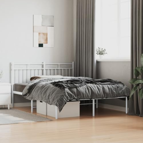 RAUGAJ Furniture Home Tools Bettgestell aus Metall mit Kopfteil, weiß, 135 x 190 cm, Doppelbett von RAUGAJ