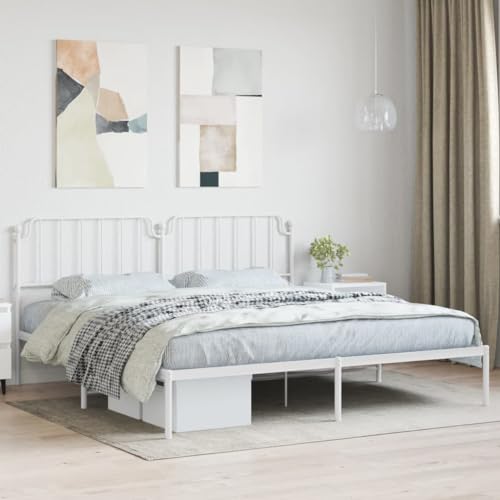 RAUGAJ Furniture Home Tools Bettgestell aus Metall mit Kopfteil, weiß, 200 x 200 cm von RAUGAJ