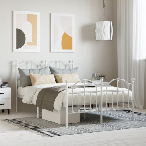 RAUGAJ Furniture Home Tools Bettgestell aus Metall mit Kopfteil und Fußteil, weiß, 120 x 190 cm, kleines Doppelbett von RAUGAJ