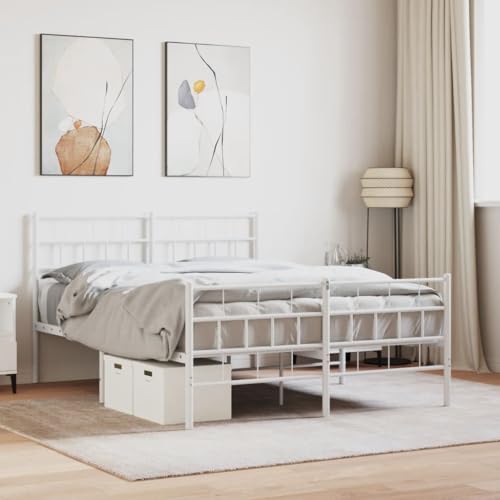 RAUGAJ Furniture Home Tools Bettgestell aus Metall mit Kopfteil und Fußteil, weiß, 135 x 190 cm, Doppelbett von RAUGAJ