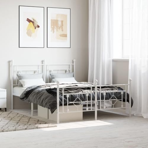 RAUGAJ Furniture Home Tools Bettgestell aus Metall mit Kopfteil und Fußteil, weiß, 135 x 190 cm, Doppelbett von RAUGAJ