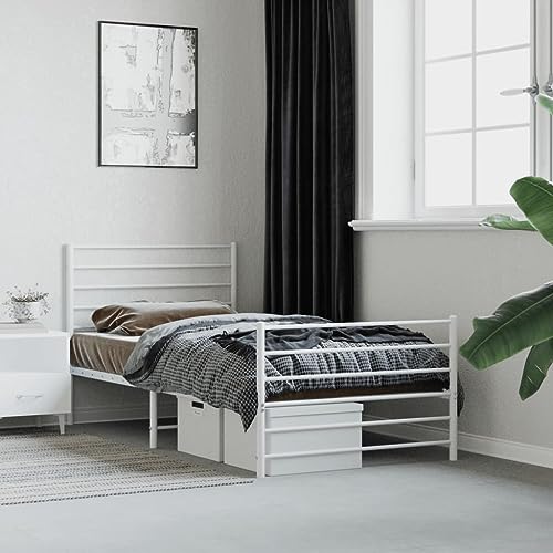 RAUGAJ Furniture Home Tools Bettgestell aus Metall mit Kopfteil und Fußteil, weiß, 90 x 190 cm, Einzelbett von RAUGAJ
