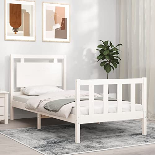RAUGAJ Furniture Home Tools Bettgestell mit Kopfteil Weiß 90x190 cm Einzelbett Massivholz von RAUGAJ