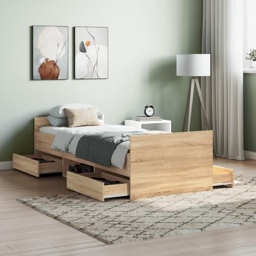 RAUGAJ Furniture Home Tools Bettrahmen mit Kopfteil und Fußteil Sonoma Eiche 75x190 cm klein einzeln von RAUGAJ