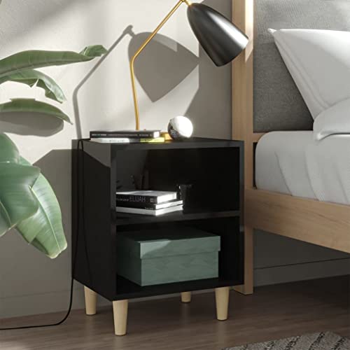RAUGAJ Furniture Home Tools Bettschrank mit Massivholzbeinen, Hochglanz, Schwarz, 40 x 30 x 50 cm von RAUGAJ