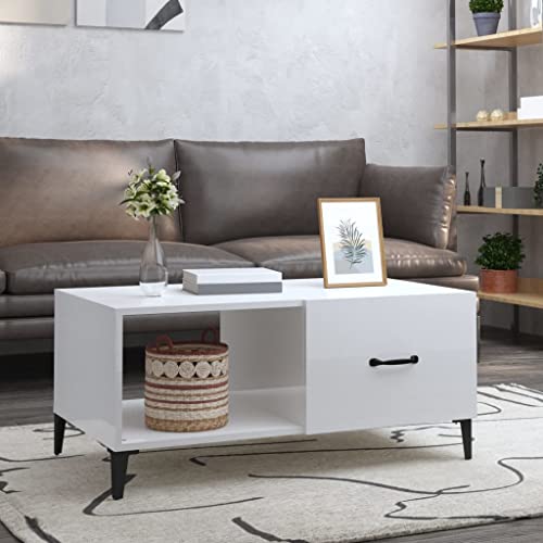 RAUGAJ Furniture Home Tools Couchtisch Hochglanz Weiß 90x50x40cm Holzwerkstoff von RAUGAJ
