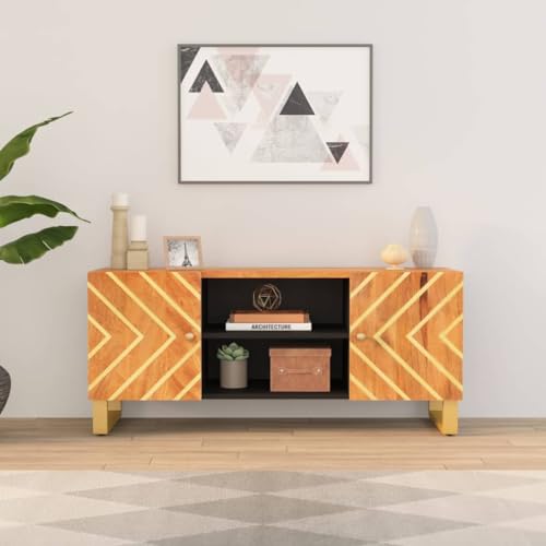 RAUGAJ Furniture Home Tools Fernsehschrank Braun und Schwarz 105x33,5x46 cm Massivholz Mango von RAUGAJ