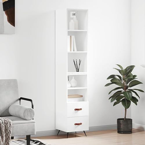 RAUGAJ Furniture Home Tools Highboard Hochglanz Weiß 34,5x34x180cm Holzwerkstoff von RAUGAJ