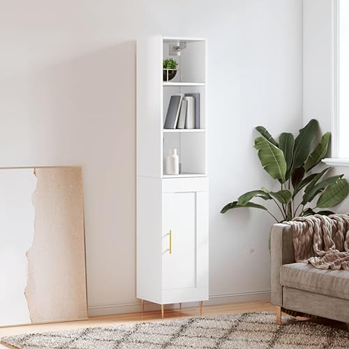 RAUGAJ Furniture Home Tools Highboard Hochglanz Weiß 34,5x34x180cm Holzwerkstoff von RAUGAJ